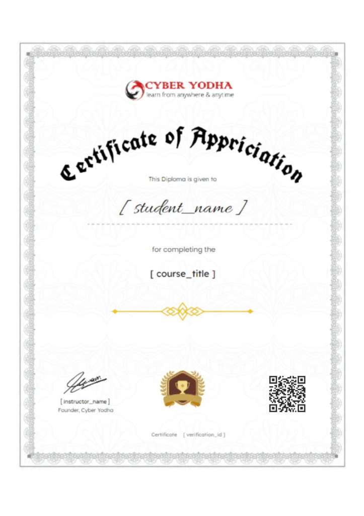 Cyber Yodha Certificate Sample